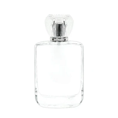 Good quality 100ml empty clear glass perfume bottles with gold aluminum covered mist sprayer and luxury cap