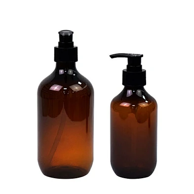 Custom amber 100ml 300ml 400ml 500ml pet plastic hand sanitizer shampoo body lotion bottle with pump