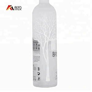 750ml empty round shape wine bottle custom luxury frosted clear glass vodka bottle manufacturers with cork