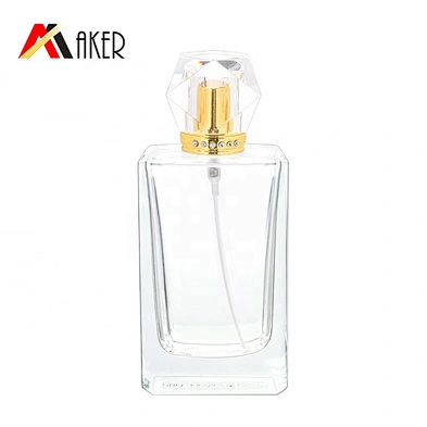 2020 New arrival hot design clear square empty perfume bottle spray 50ml glass with acrylic cap
