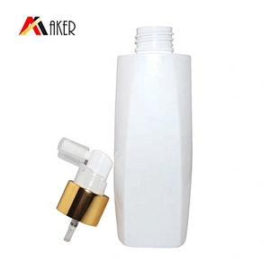 Empty 150ml white square PET cosmetic plastic bottle with gold sprayer