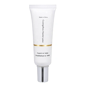 Luxury empty 25ml round white cosmetic essence cream plastic tube packaging with silver elctroplated screw lid