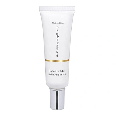 Luxury empty 25ml round white cosmetic essence cream plastic tube packaging with silver elctroplated screw lid