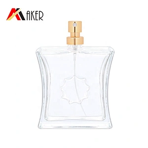 Luxury empty 100ml special shape clear crystal perfume glass bottle with gold aluminum sprayer acrylic cap