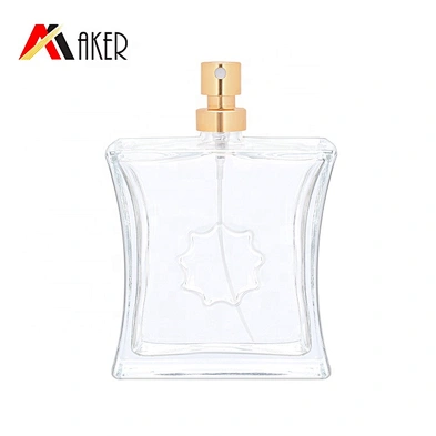 Luxury empty 100ml special shape clear crystal perfume glass bottle with gold aluminum sprayer acrylic cap