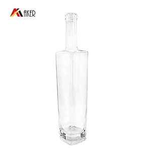 Custom clear square 500ml whisky glass wine bottle liquor bottle with gold aluminum covered rubber stopper