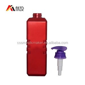 Factory price 800ml square shape empty plastic red hdpe shampoo bottle with pump for hair