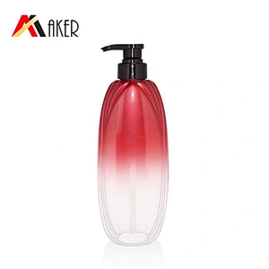 New arrival 750ml gradient red PET plastic cosmetic shampoo lotion bottle with black plastic lotion pump