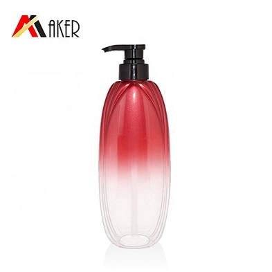 New arrival 750ml gradient red PET plastic cosmetic shampoo lotion bottle with black plastic lotion pump