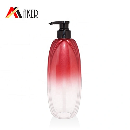 New arrival 750ml gradient red PET plastic cosmetic shampoo lotion bottle with black plastic lotion pump