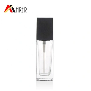 Newest design empty clear square shape 40ml luxury lotion glass bottle with pump