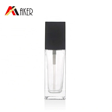 Newest design empty clear square shape 40ml luxury lotion glass bottle with pump