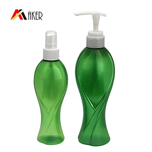 Wholesale 200ml 300ml green PET plastic empty cosmetic plastic shampoo bottle with lotion pump dispenser