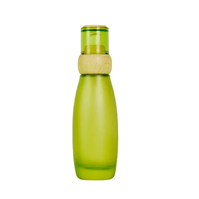 custom luxury 100ml frost green personal care bottle wood skin care packaging lotion cream glass pump bottle
