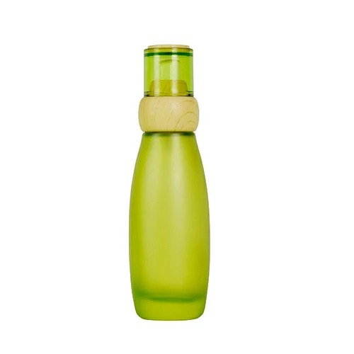 custom luxury 100ml frost green personal care bottle wood skin care packaging lotion cream glass pump bottle