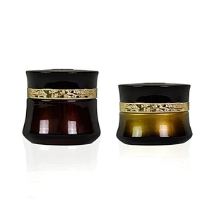 wholesale 30g 50g 1oz 2oz  black gradient gold alumite cap glass lotion eye cream cosmetic packaging skincare jar