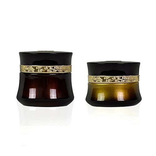 wholesale 30g 50g 1oz 2oz  black gradient gold alumite cap glass lotion eye cream cosmetic packaging skincare jar