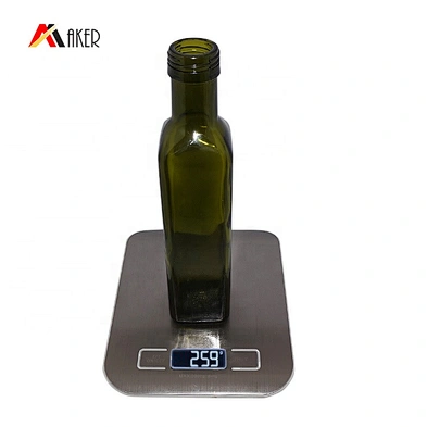 Wholesale 250ml dark green square glass olive oil bottle with aluminum screw cap and inner seal