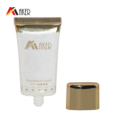 Wholesale 30ml super oval liquid foundation cosmetic cream tube packaging with luxury gold aluminum covered screw cap