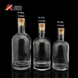 Custom 350ml 500ml 750ml sized liquor glass wine bottle with cork