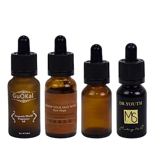 factory price 15ml 20ml amber black dropper hot stamping label personal care packaging small glass oil bottle