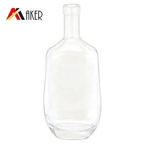 empty flat 750ml Whiskey wine bottle clear glass bottle with polymer rubber