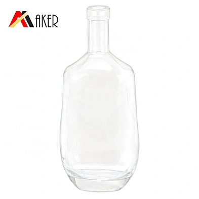 empty flat 750ml Whiskey wine bottle clear glass bottle with polymer rubber