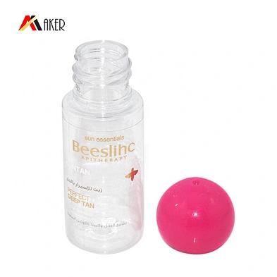 New design empty clear 20ml PET plastic cosmetic essential oil bottle with rosy plastic half ball shape screw cap