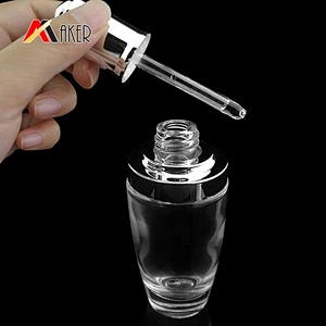 Factory price unique round clear color 30ml cosmetic essence serum glass dropper bottle