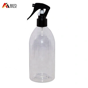 Wholesale empty clear round shape 250ml PET plastic trigger spray detergent bottle with black mini trigger sprayer
