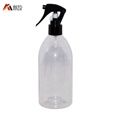 Wholesale empty clear round shape 250ml PET plastic trigger spray detergent bottle with black mini trigger sprayer
