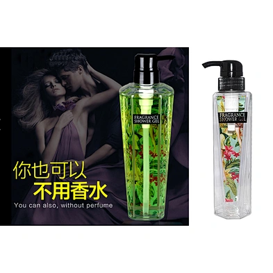 Unique design 350ml empty PET luxury plastic shower gel bottle with pump wholesale