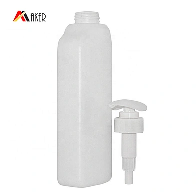 Wholesale new design 650ml square white HDPE plastic empty shower gel bottle with pump