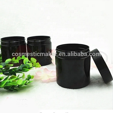 wholesale empty 200ml black cylinder pet Plastic Cosmetic Cream Jar with screw cap