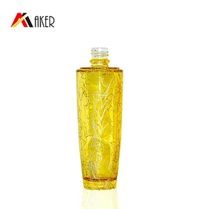 empty 120ml gold cosmetic packaging personal skincare lotion pump glass bottle
