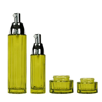OEM Factory Low MOQ Skincare Empty Fancy Lotion Bottles Cream Jar Luxury Glass Cosmetic Packaging Set