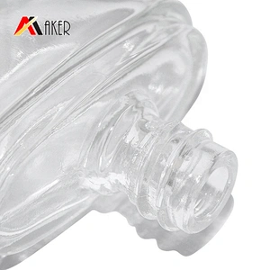 Unique shape empty 15ml clear cosmetic glass nail polish bottle with black screw cap and brush
