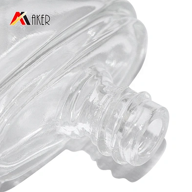 Unique shape empty 15ml clear cosmetic glass nail polish bottle with black screw cap and brush