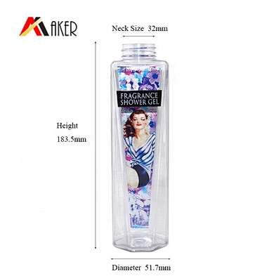 Unique design 350ml empty PET luxury plastic shower gel bottle with pump wholesale