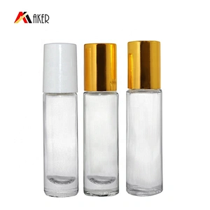 Empty mini size round 8ml clear oil perfume roll on glass bottle with gold color cap