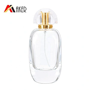 China manufacturer 100ml clear perfume glass bottle with gold aluminum sprayer acrylic cap