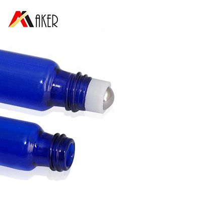 2020 New arrival cobalt blue 5ml 10ml glass roll on bottle with stainless steel roller and plastic screw cap