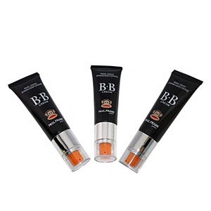 wholesale 50ml black color round cosmetic packaging nude BB cream squeeze tube with airless pump