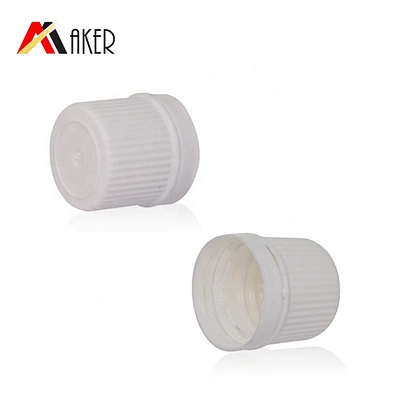 White plastic ribbed tamper proof screw cap and plastic orifice reducer for glass essential oil bottle