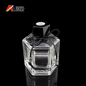 Factory 120ml hexagon clear glass aroma bottle diffuser bottle with black screw cap and plastic inner plug