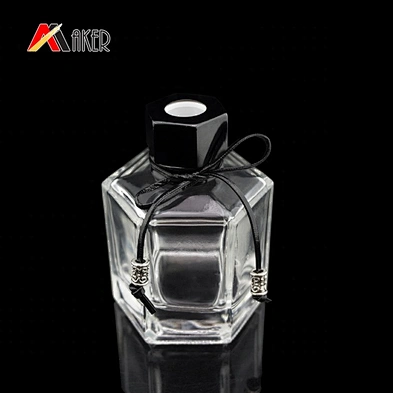 Factory 120ml hexagon clear glass aroma bottle diffuser bottle with black screw cap and plastic inner plug