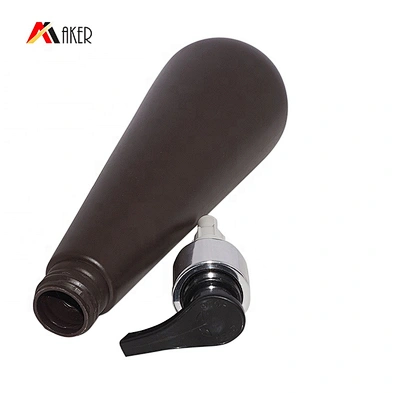 Unique shape empty brown 350ml 1000ml PE plastic cosmetic shampoo bottles set with lotion pump