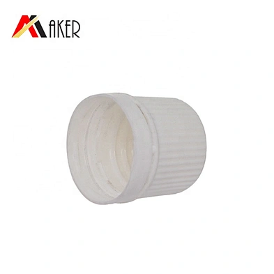 White plastic ribbed tamper proof screw cap and plastic orifice reducer for glass essential oil bottle