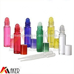 Different color roll on bottles with lid, 5ml,10ml,15ml,20ml,30ml,50ml,100ml roll-on glass bottle