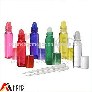Different color roll on bottles with lid, 5ml,10ml,15ml,20ml,30ml,50ml,100ml roll-on glass bottle